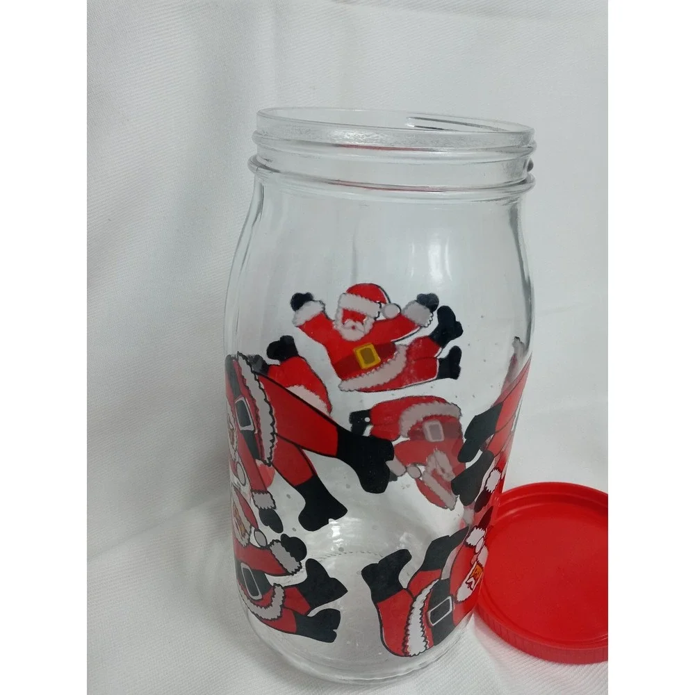 Santa Claus Christmas Cookie Jar Glass Canister Tumbling Santa 2L France Vintage